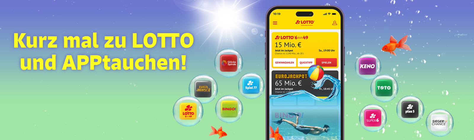 Frau mit Eis in der Hand steht vor Smartphone mit LOTTO S-H App