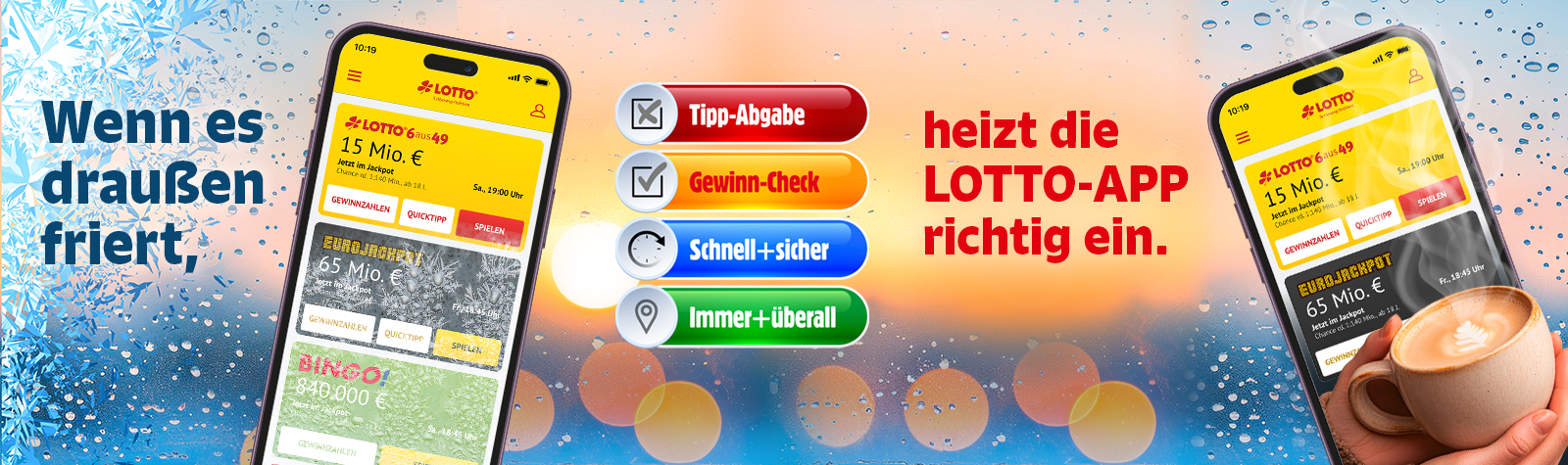 Frau mit Eis in der Hand steht vor Smartphone mit LOTTO S-H App
